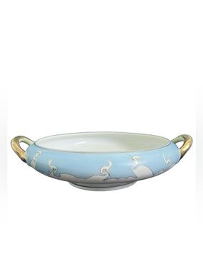 Nippon • Vintage Hand Painted Victory White Crane Egret Bird Footed Bowl Dish